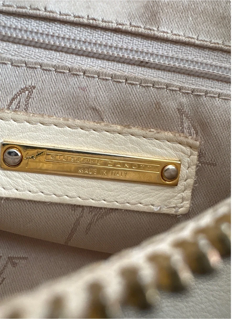 Giuseppe Zanotti Cream Leather Hobo with Gold and Amber Hardware